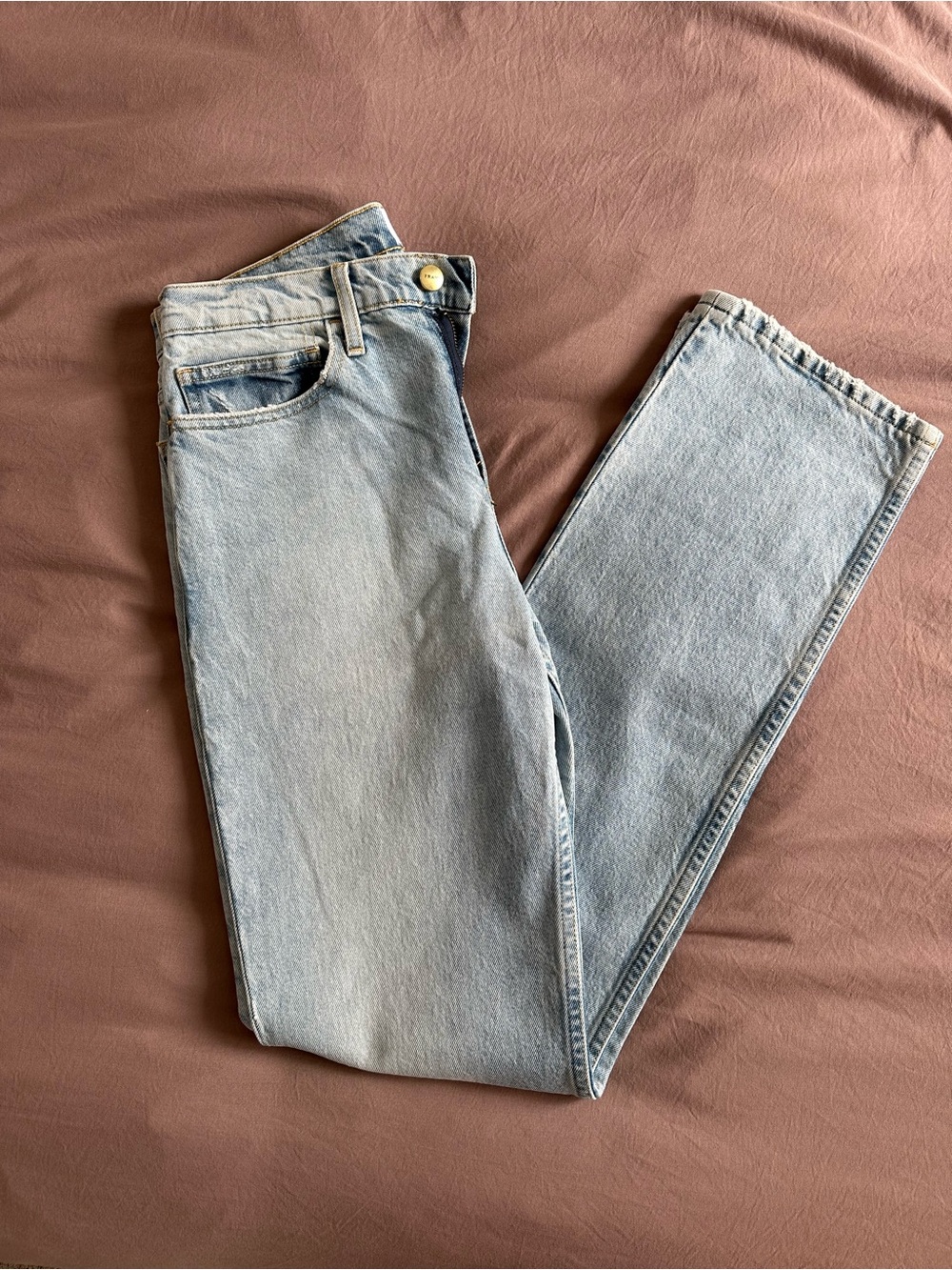 Frame Denim Light Blue High-Rise Straight Jeans